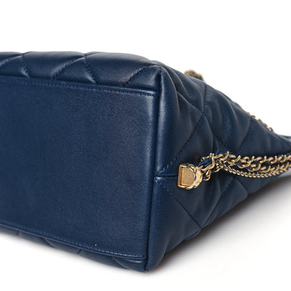 Chanel Lambskin Quilted Crush on Chains Drawstring Bucket Bag Hobo Navy 10 of 12