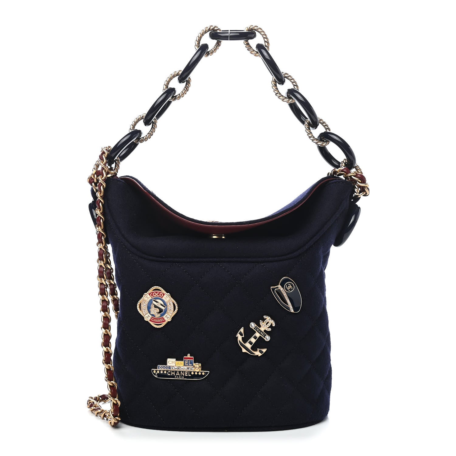 Chanel Felt Quilted Paris Hamburg Charms Drawstring Bucket Bag Dark Navy 1 of 9
