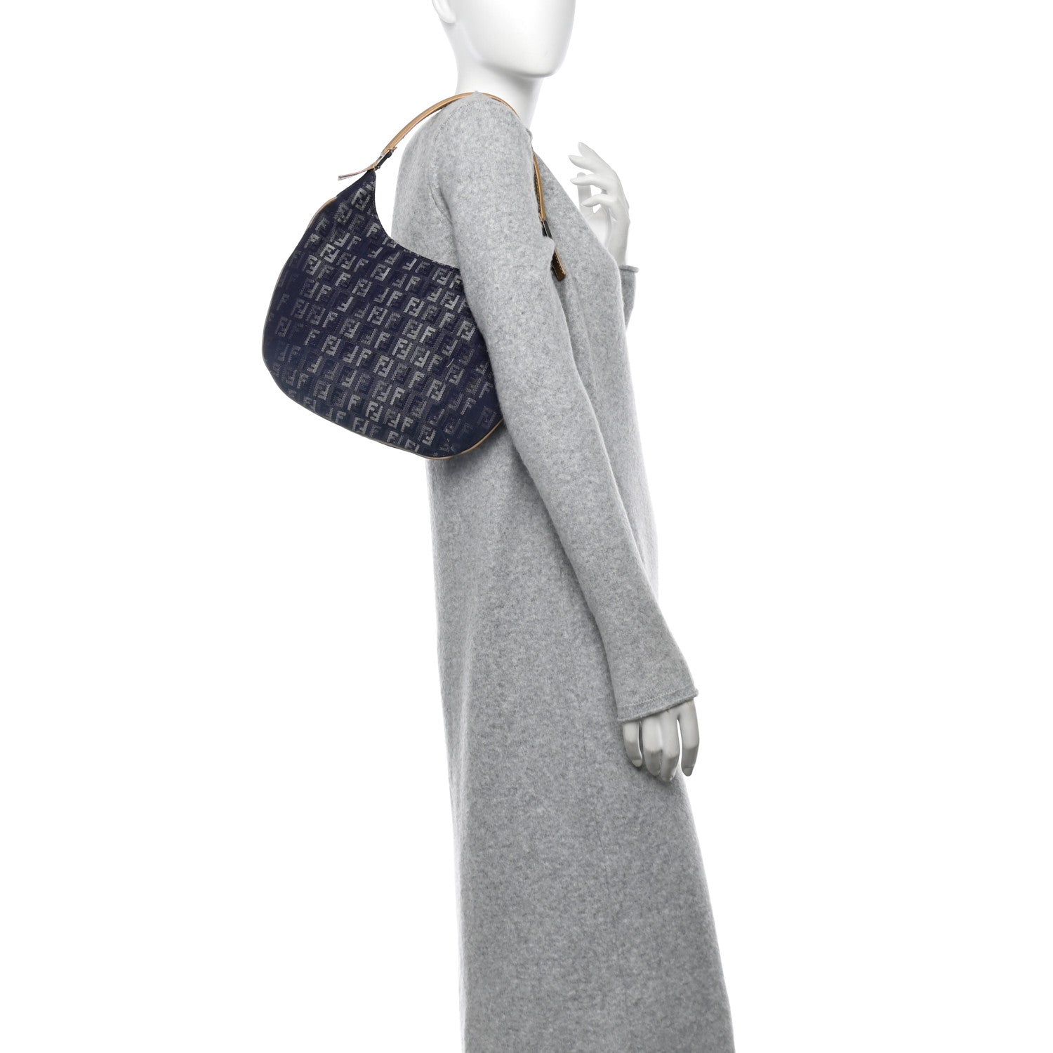 Fendi Denim Zucchino Vitello Hobo Blue 2 of 9