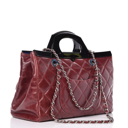 Chanel Glazed Calfskin Quilted Small CC Delivery Tote Burgundy 3 of 10