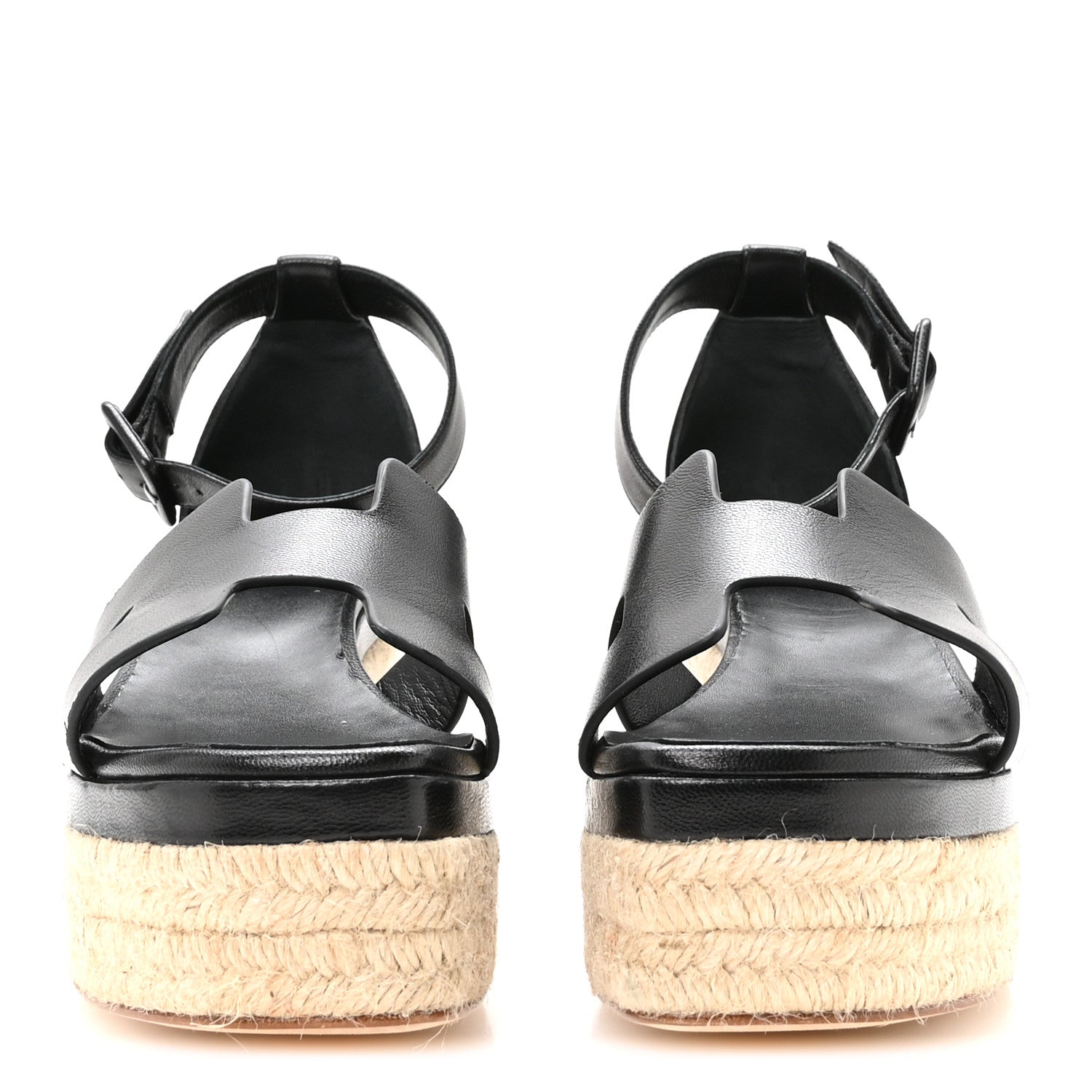 Hermes Goatskin Elda Espadrille Wedge Sandals 39 Black 3 of 9