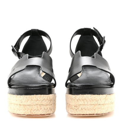 Hermes Goatskin Elda Espadrille Wedge Sandals 39 Black 3 of 9