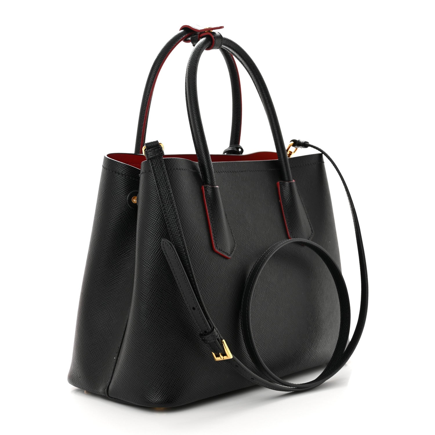 Prada Saffiano Cuir Small Double Bag Black Fuoco 3 of 12