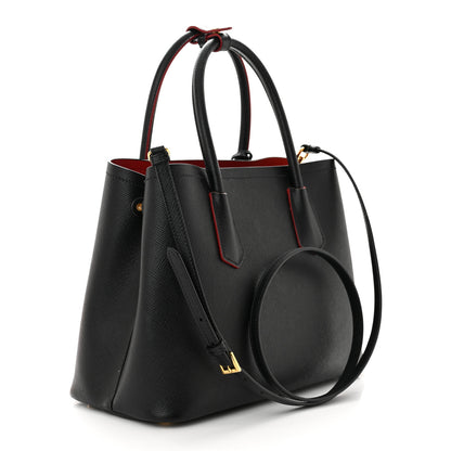Prada Saffiano Cuir Small Double Bag Black Fuoco 3 of 12