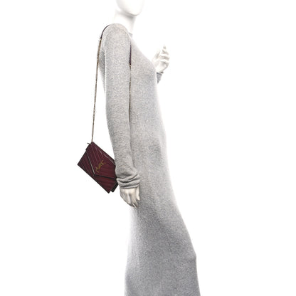 Saint Laurent Patent Calfskin Matelasse Chevron Monogram Envelope Chain Wallet Dark Red Wine 2 of 10
