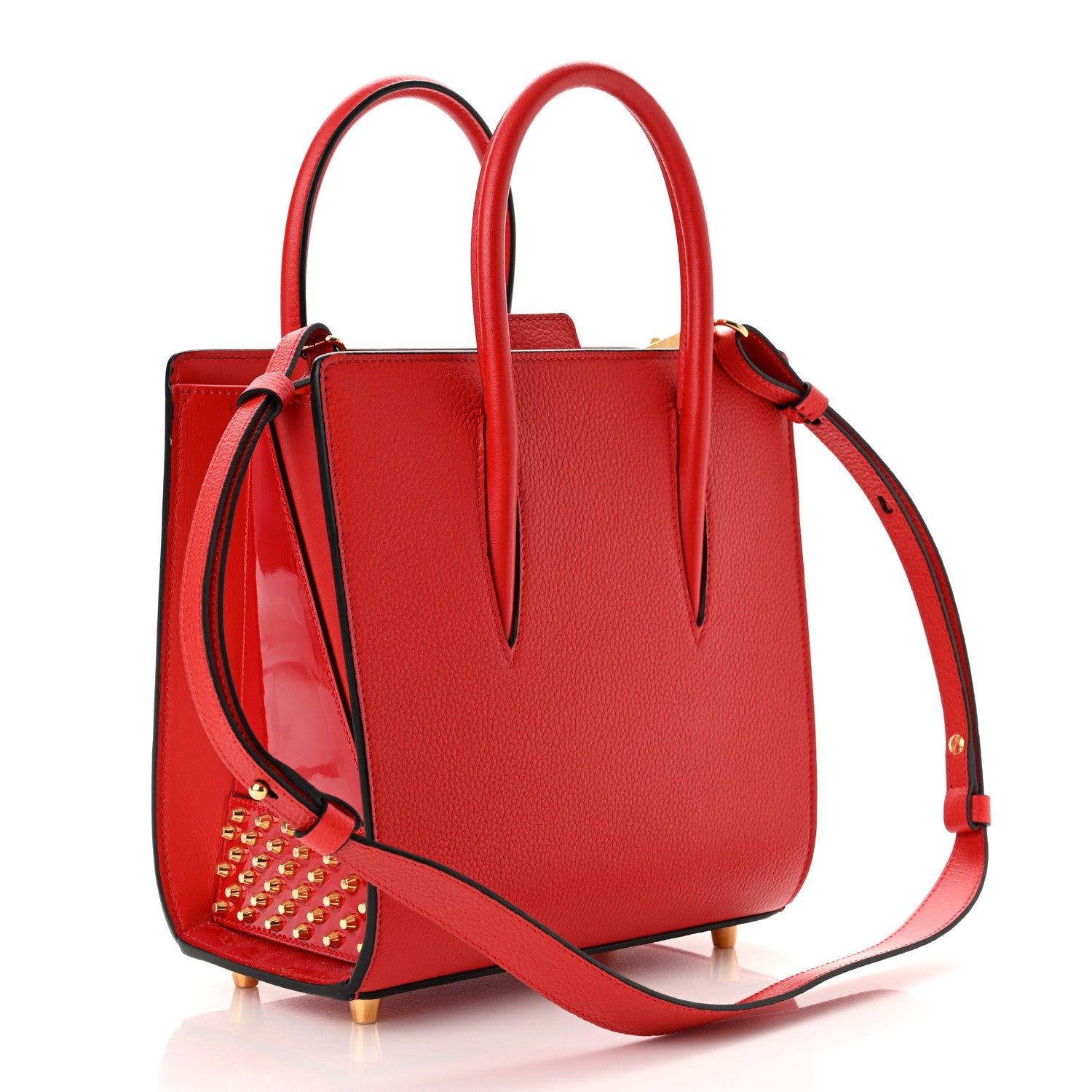 Christian Louboutin Calfskin Patent Studded Small Paloma Red 3 of 9