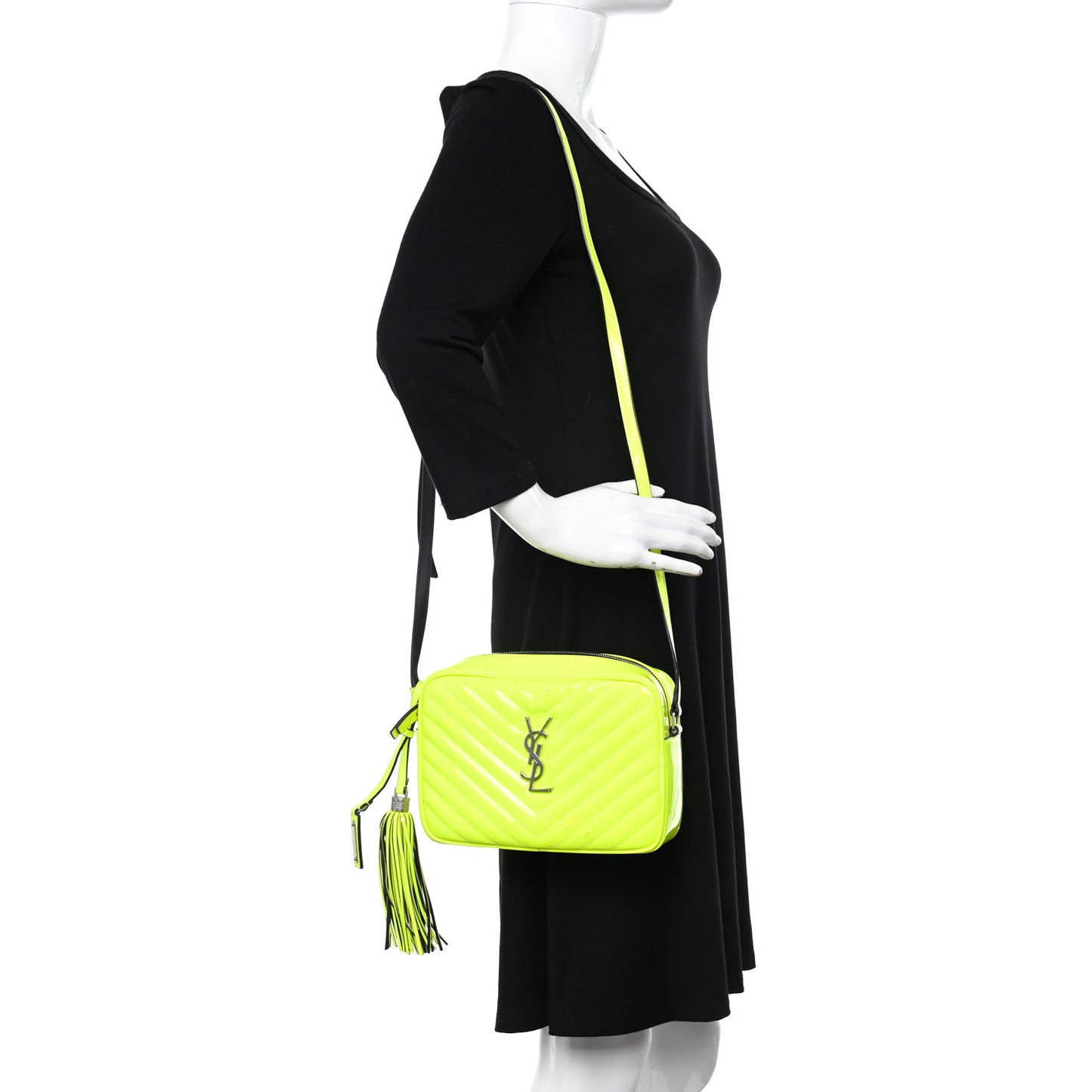 Patent Calfskin Matelasse Monogram Lou Camera Bag Neon Yellow