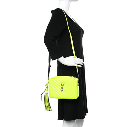 Saint Laurent Patent Calfskin Matelasse Monogram Lou Camera Bag Neon Yellow 2 of 12