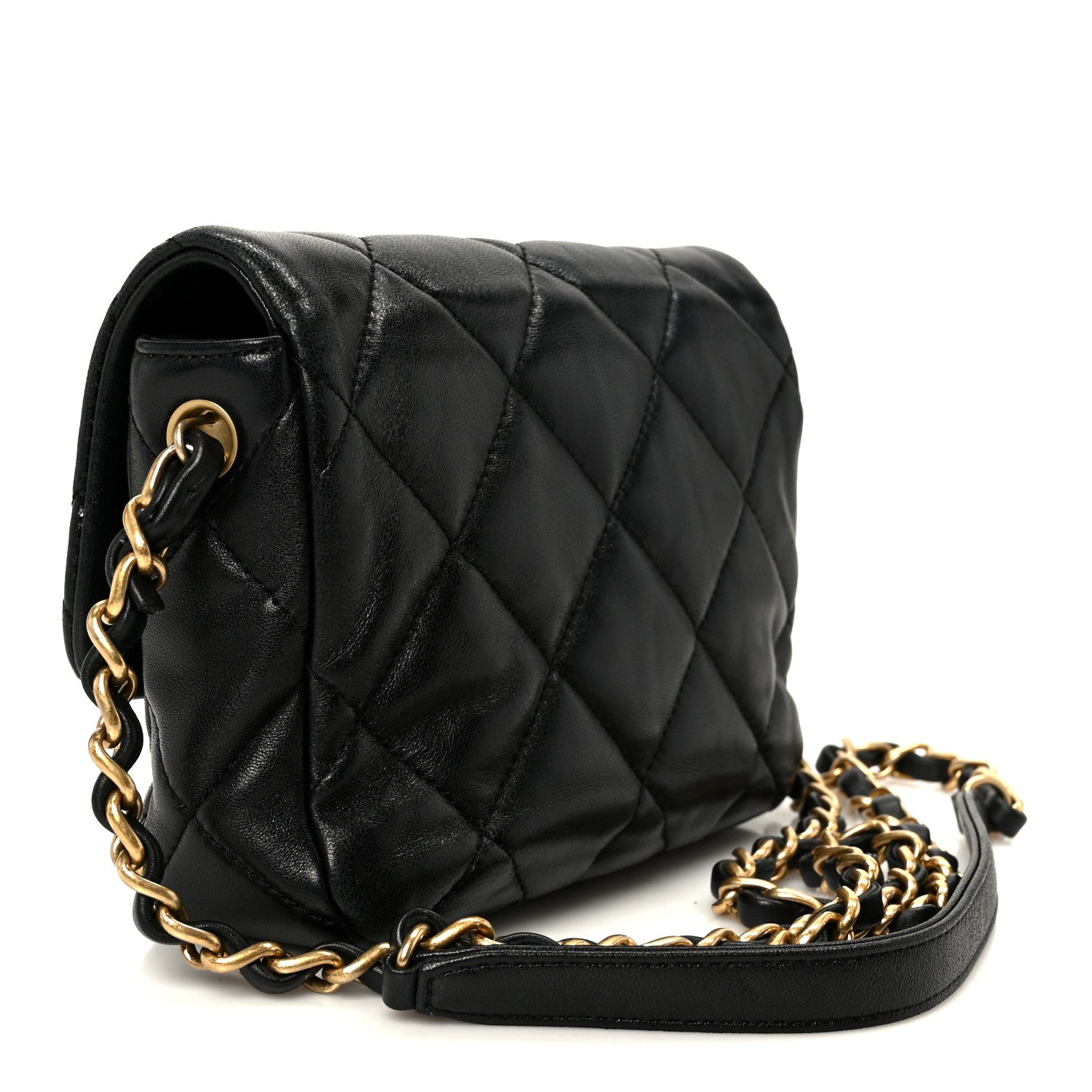 Chanel Lambskin Resin Quilted Mini Heart Square Flap Black 1867017