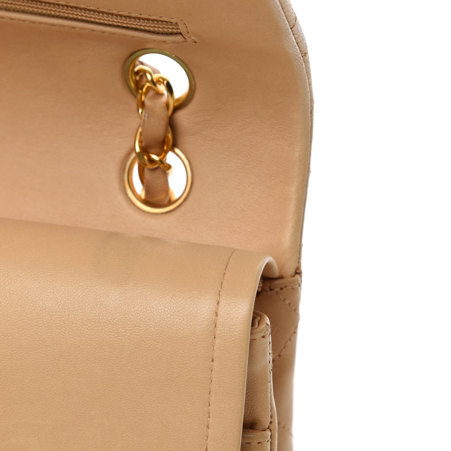Lambskin Quilted Small Double Flap Beige