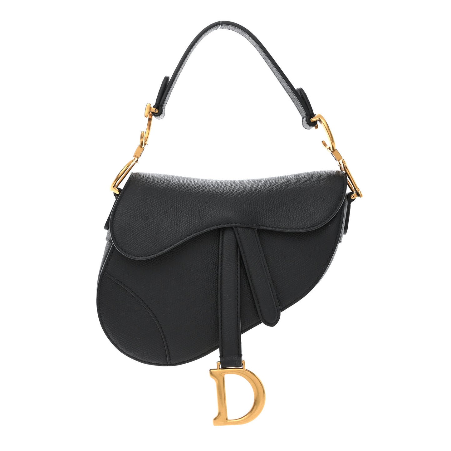 Grained Calfskin Mini Saddle Bag Black