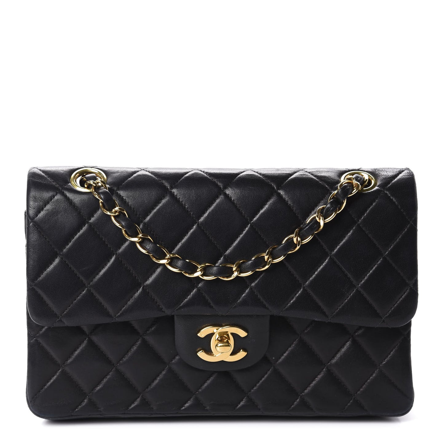 Lambskin Quilted Small Double Flap Black