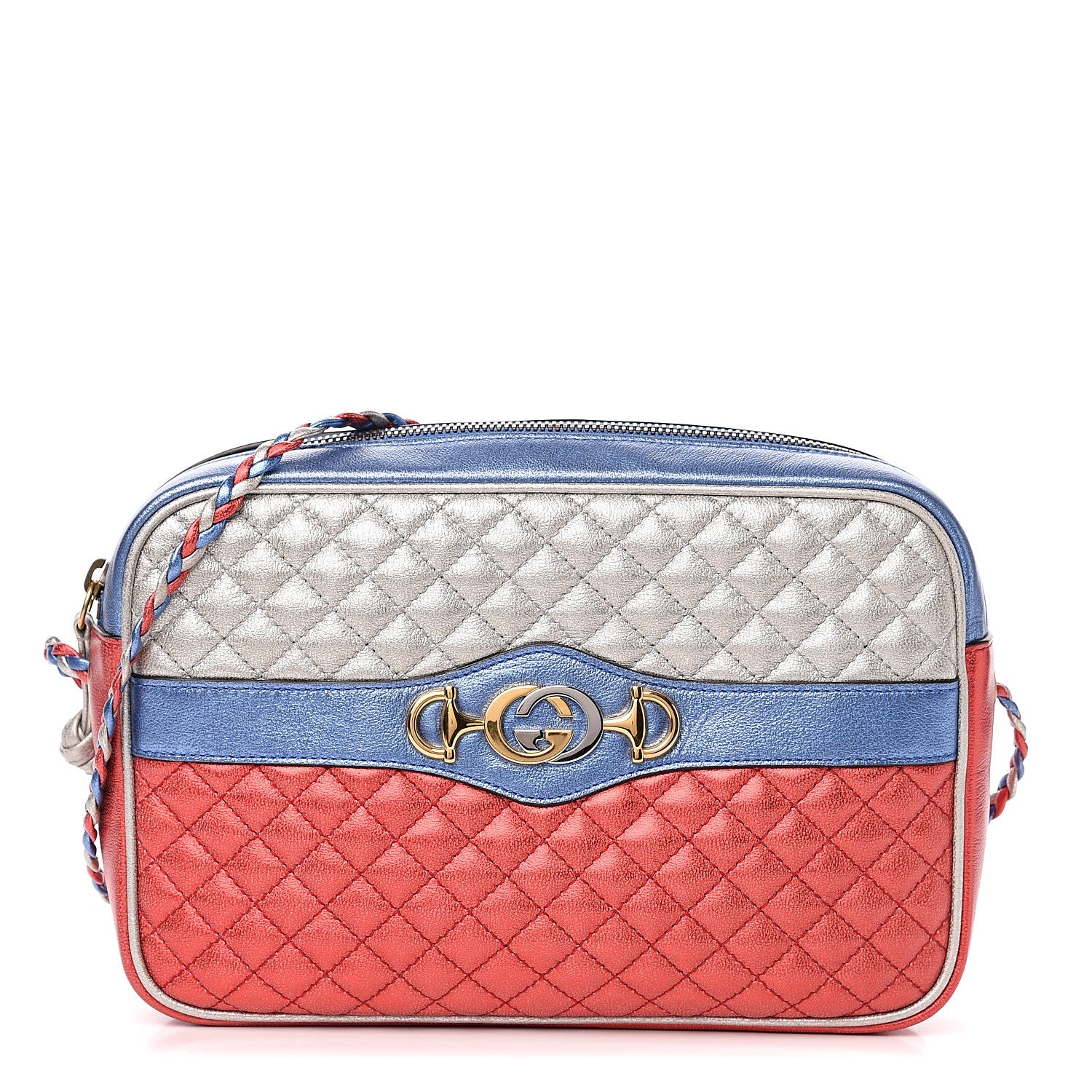 Gucci Laminated Nappa Trapuntata Small Zumi Shoulder Bag Rosso Marine Argento 1 of 8