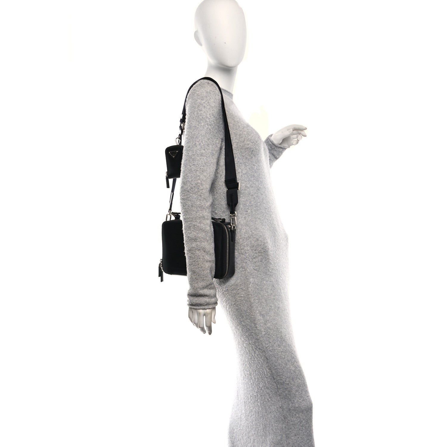 Prada Spazzolato Medium Brique Crossbody Bag Black 2 of 9