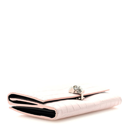 Alexander McQueen Silky Calfskin Crocodile Embossed Skull Continental Wallet Baby Pink 4 of 6