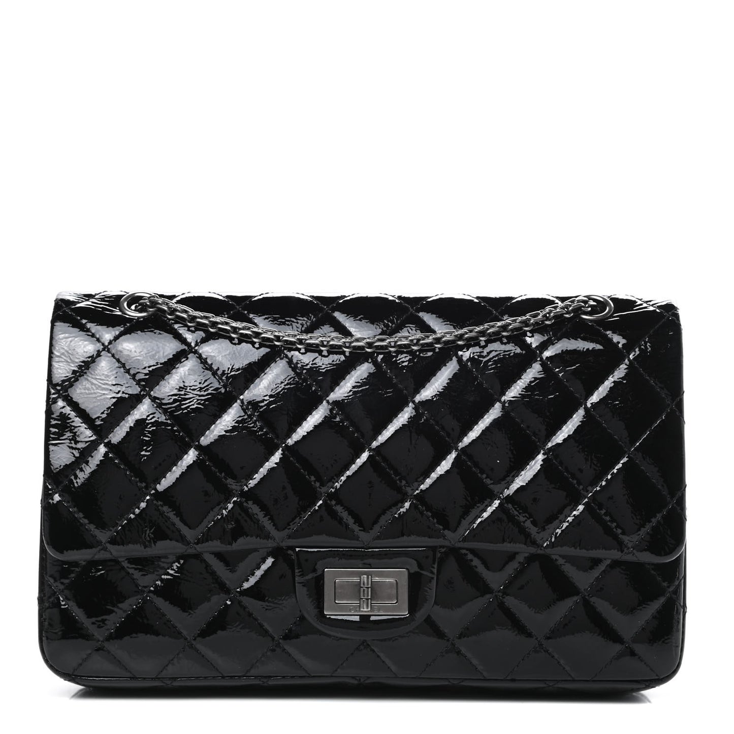 Distressed Patent Quilted 2.55 Reissue 227 Flap Black