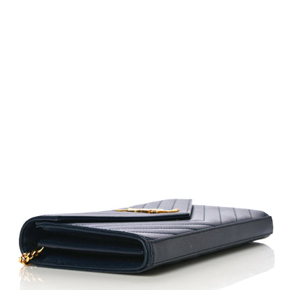 Saint Laurent Grain De Poudre Matelasse Chevron Monogram Chain Wallet Deep Marine 3 of 9