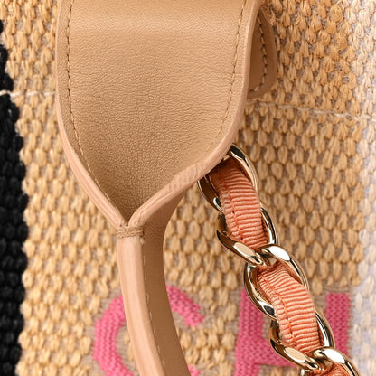 Chanel Straw Raffia Calfskin Striped Medium Deauville Tote Black Beige Ivory 14 of 16