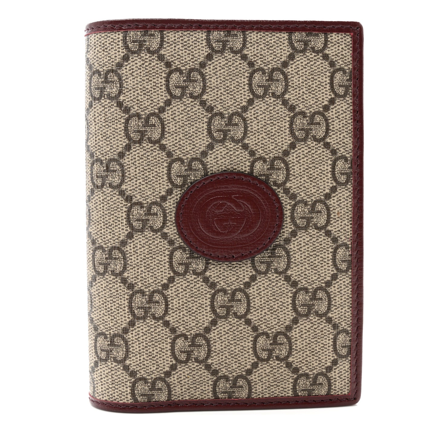 GG Supreme Monogram Azalea Calfskin Retro Interlocking G Passport Case Beige Red