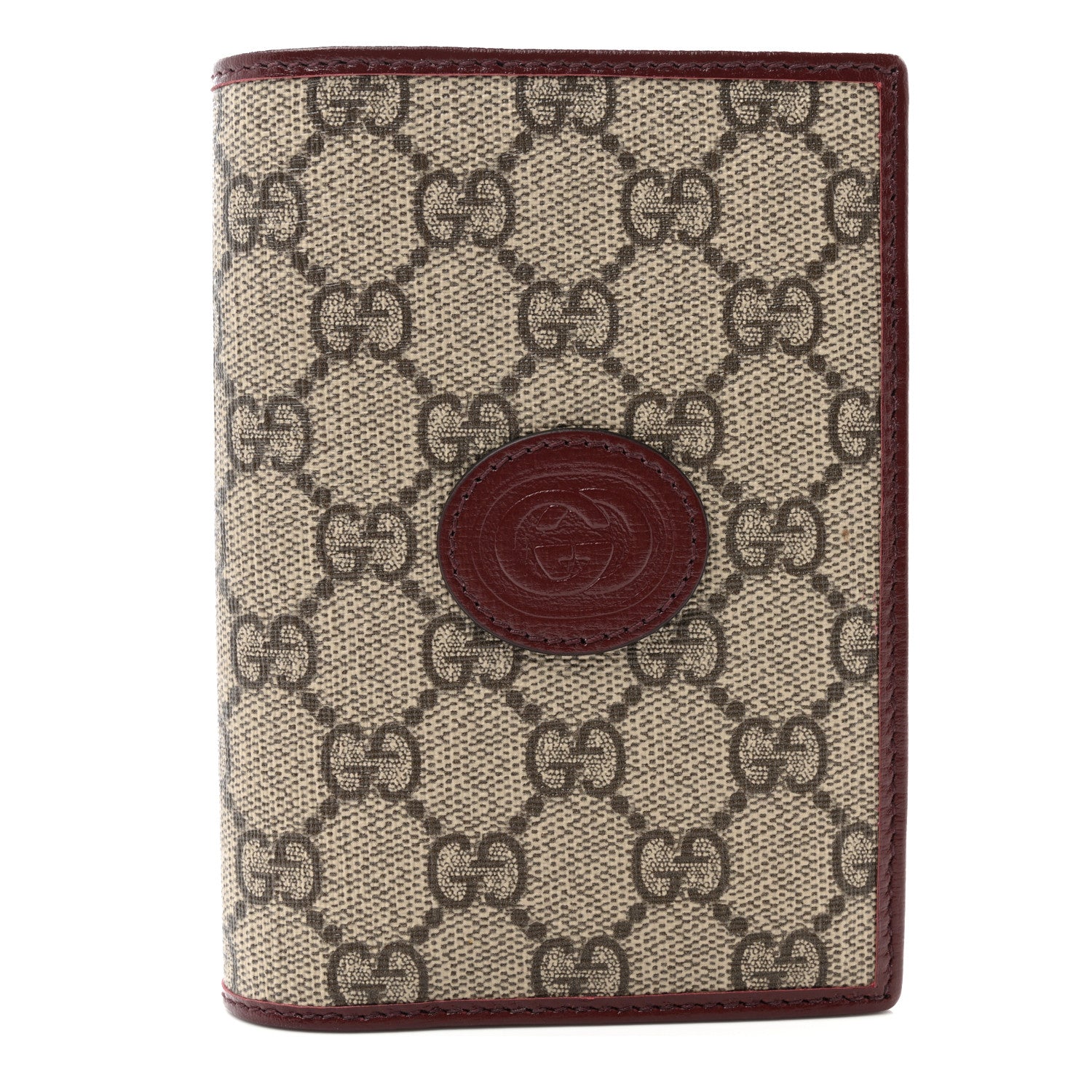 Gucci GG Supreme Monogram Azalea Calfskin Retro Interlocking G Passport Case Beige Red 1 of 6