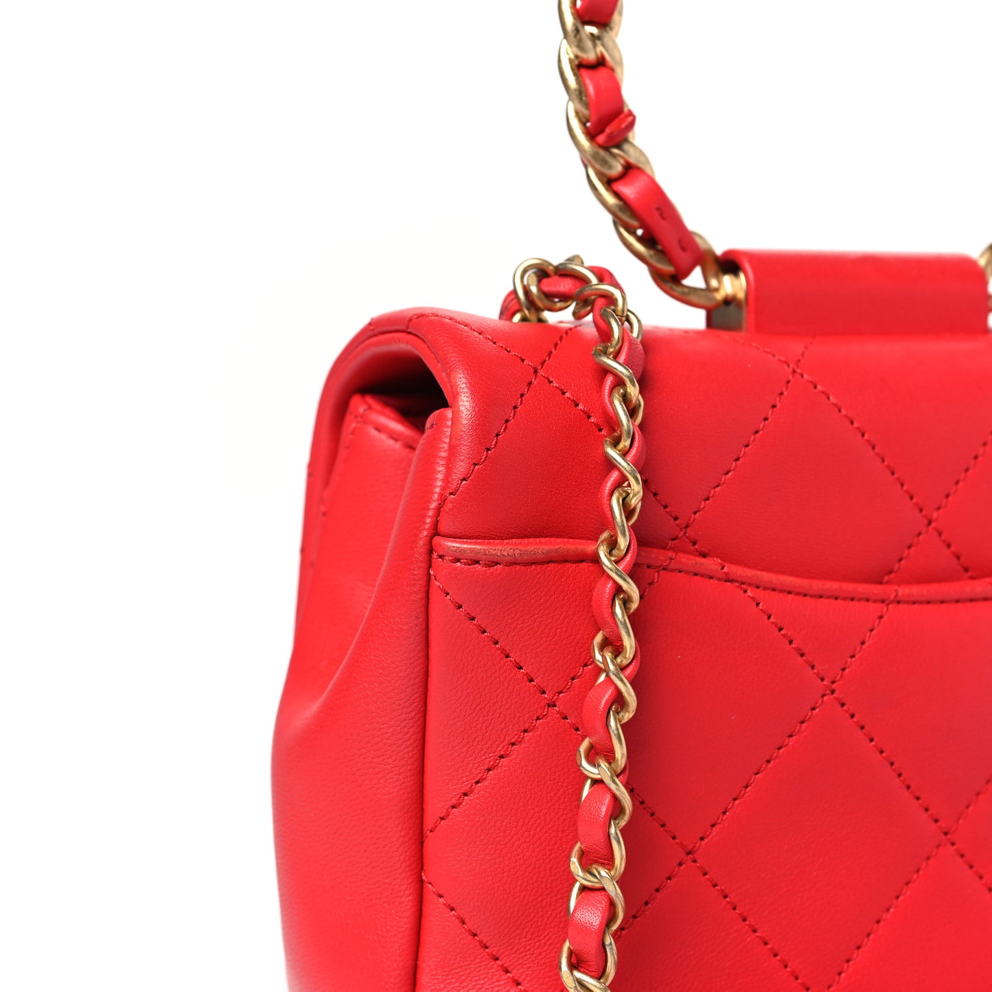 Lambskin Quilted Small In The Loop Handle Flap Bag Red