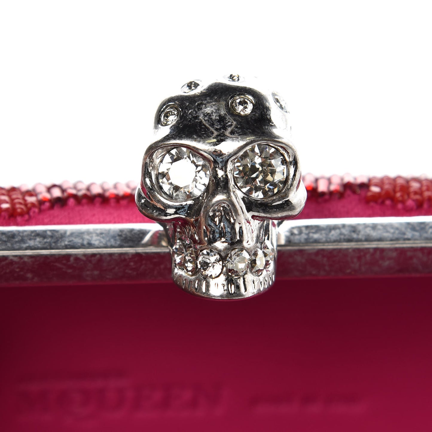 Satin Beaded Leopard Skull Box Clutch Red Pink