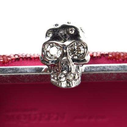 Alexander McQueen Satin Beaded Leopard Skull Box Clutch Red Pink 10 of 10