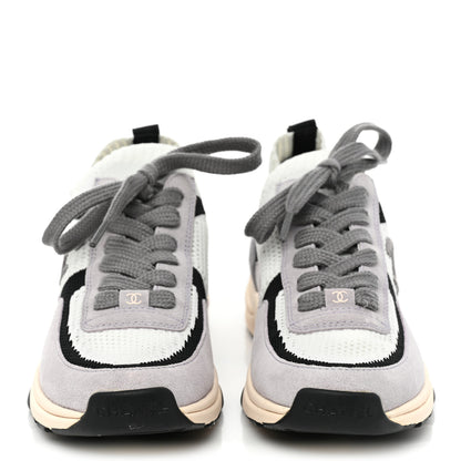 Chanel Mesh Suede Fabric Womens CC Sneakers 36.5 White Black Purple Dark Purple 2 of 10
