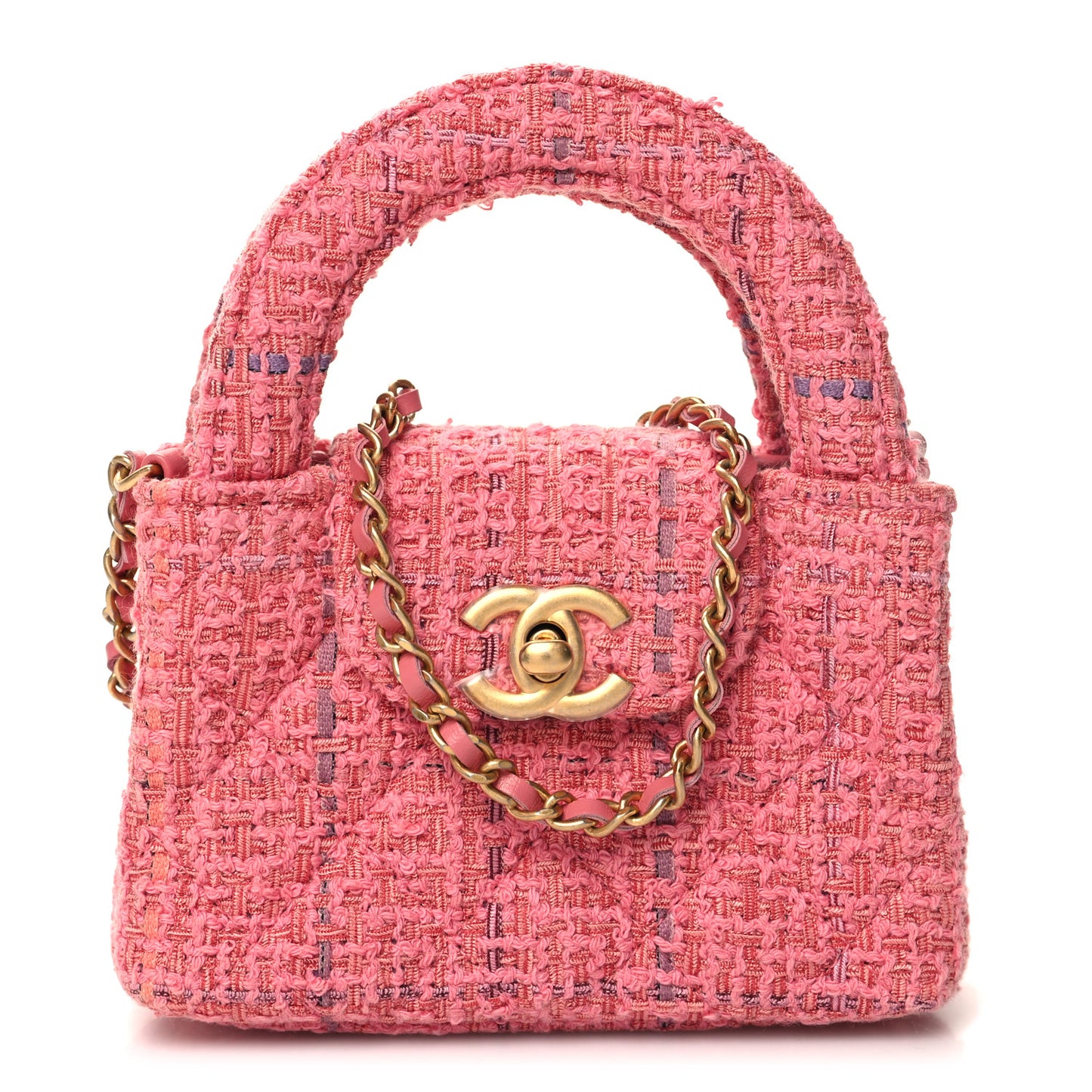 Tweed Quilted Mini Nano Kelly Shopper Pink