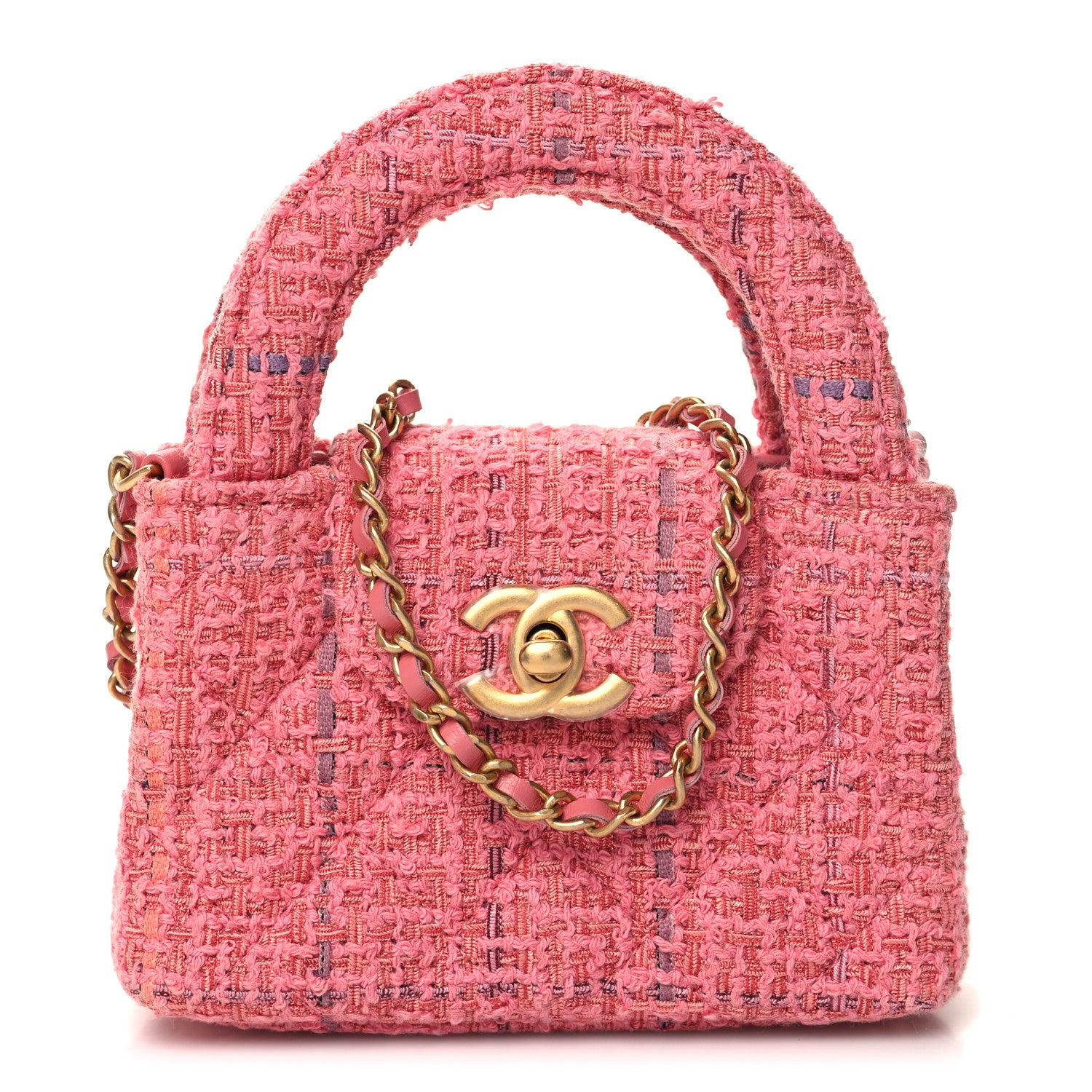 Chanel Tweed Quilted Mini Nano Kelly Shopper Pink 1 of 11