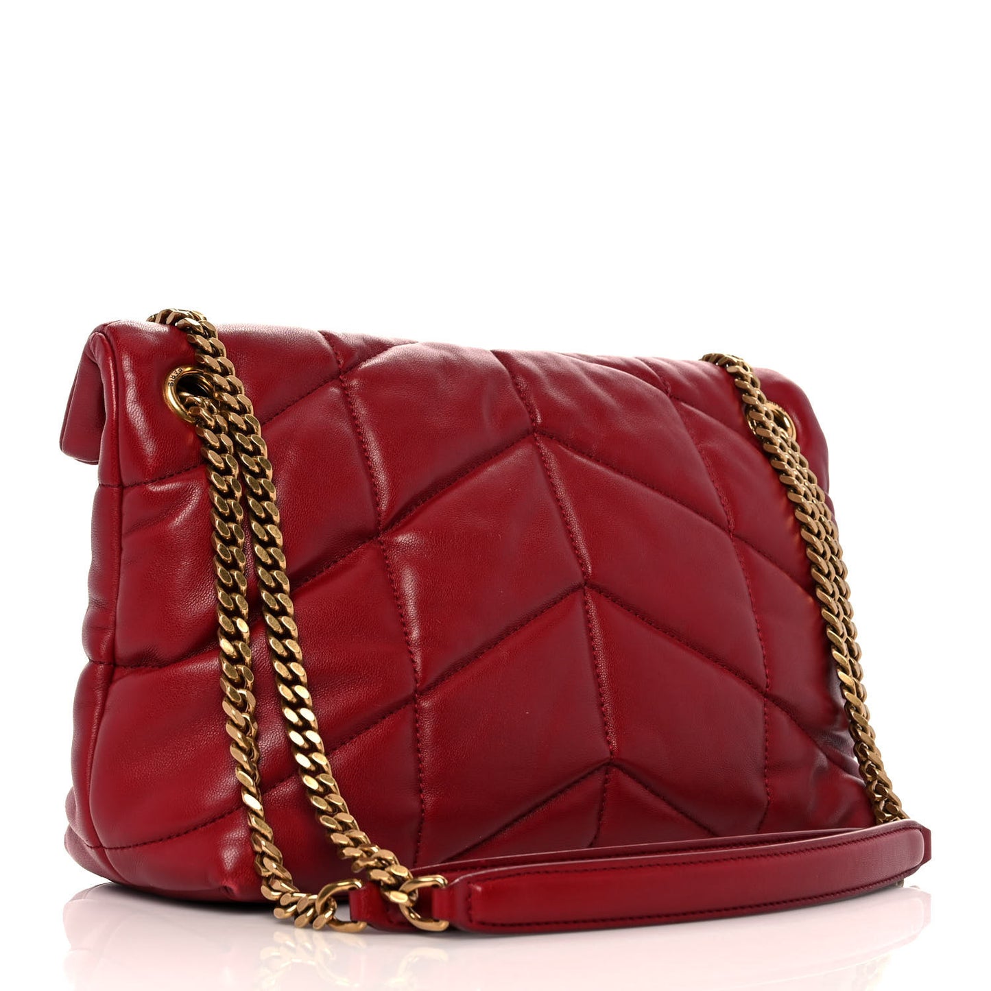 Lambskin Quilted Small Loulou Puffer Monogram Chain Satchel Red