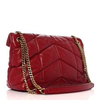 Saint Laurent Lambskin Quilted Small Loulou Puffer Monogram Chain Satchel Red 3 of 9