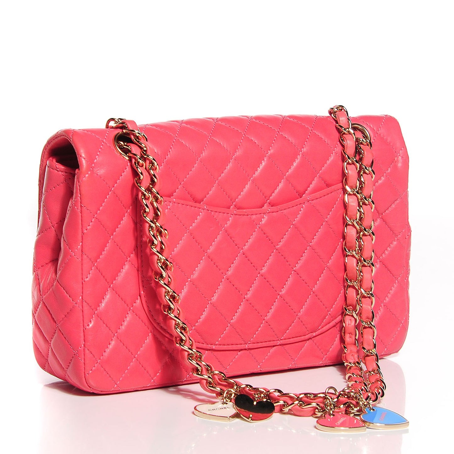 Lambskin Quilted Valentine Charms Medium Single Flap Pink