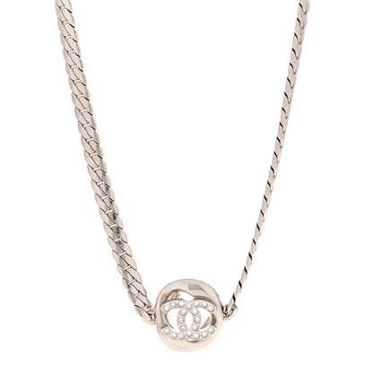 Chanel Metal Crystal CC Choker Necklace Silver 1 of 6