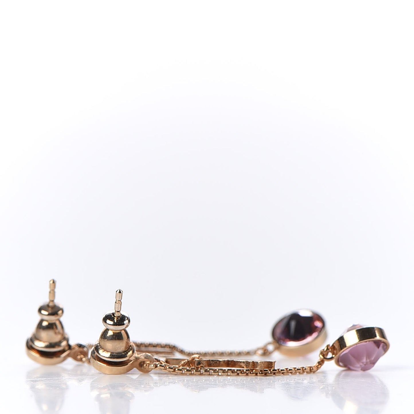 Crystal Dior Dangle Chain Earrings Gold Pink