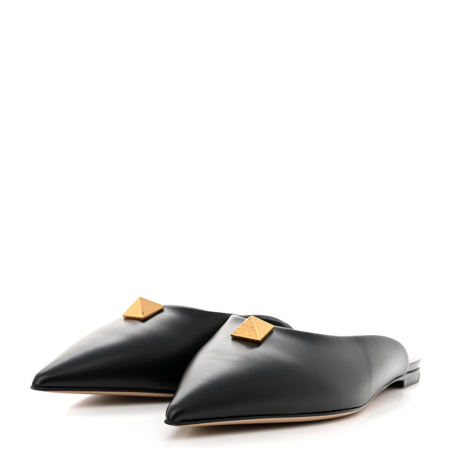 Calfskin Roman Stud Pointed Flat Mules 39 Black