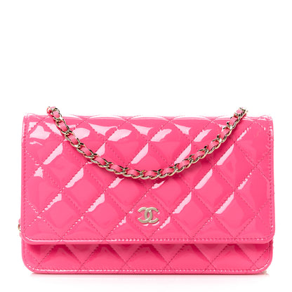Chanel Patent Calfskin Quilted Wallet On Chain WOC Neon Pink 1 of 12
