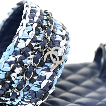 Chanel Raffia Lambskin Woven Chain CC Toe Ring Sandals 38.5 Blue White Navy 12 of 12