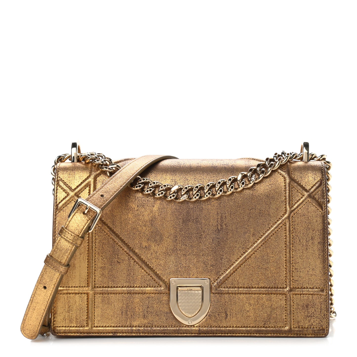 Metallic Brushed Calfskin Medium Diorama Flap Bag Gold