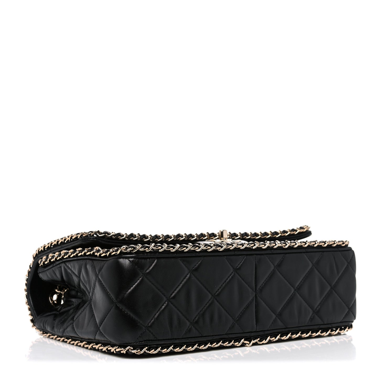 Crumpled Calfskin Quilted Large Chain All Over Flap Bag Black