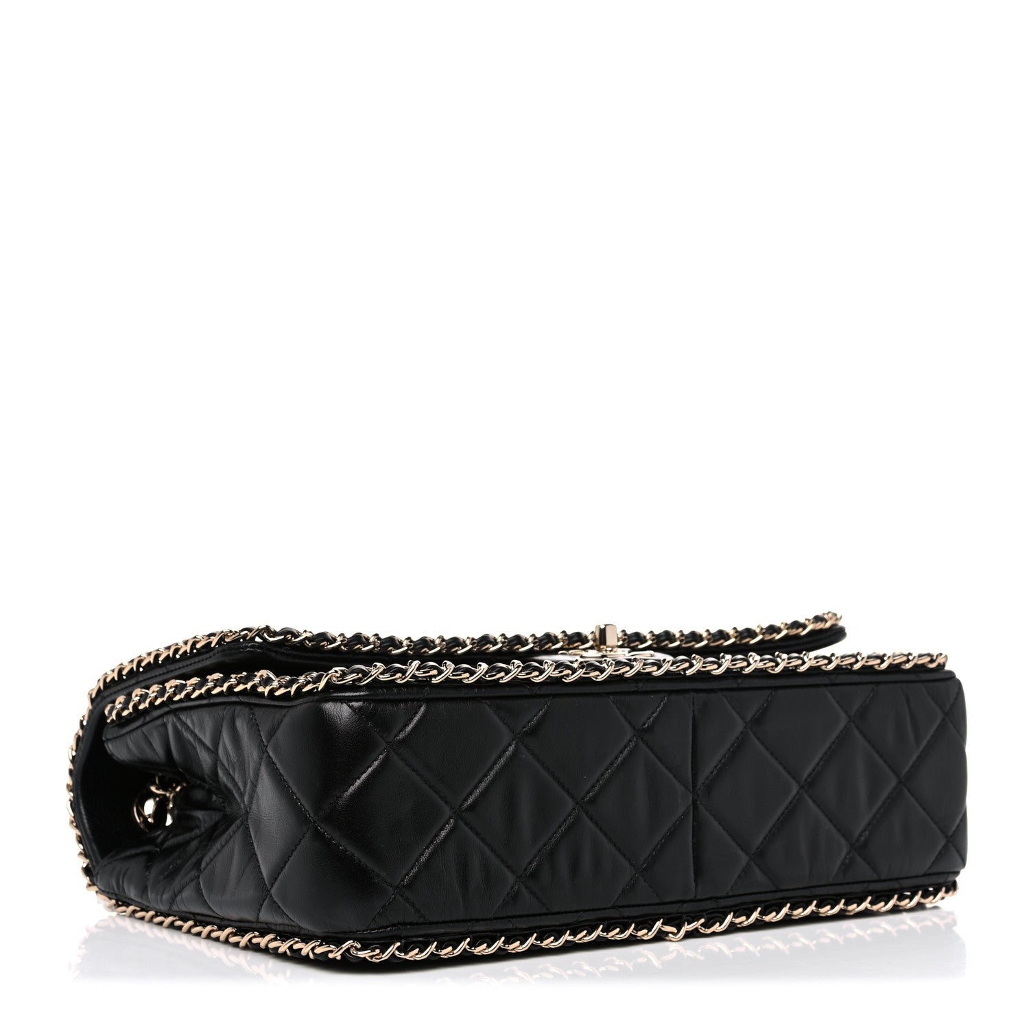 Chanel Crumpled Calfskin Quilted Large Chain All Over Flap Bag Black 4 of 12
