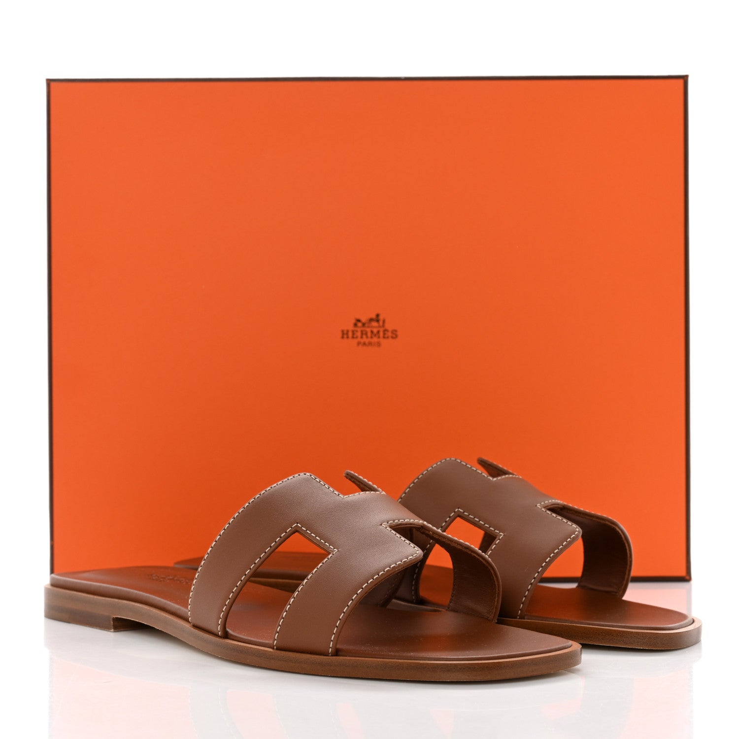 Hermes Box Calfskin Oran Sandals 37 Gold 9 of 9
