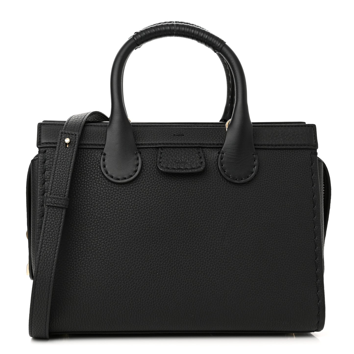 Grained Calfskin Small Edith Top Handle Bag Black