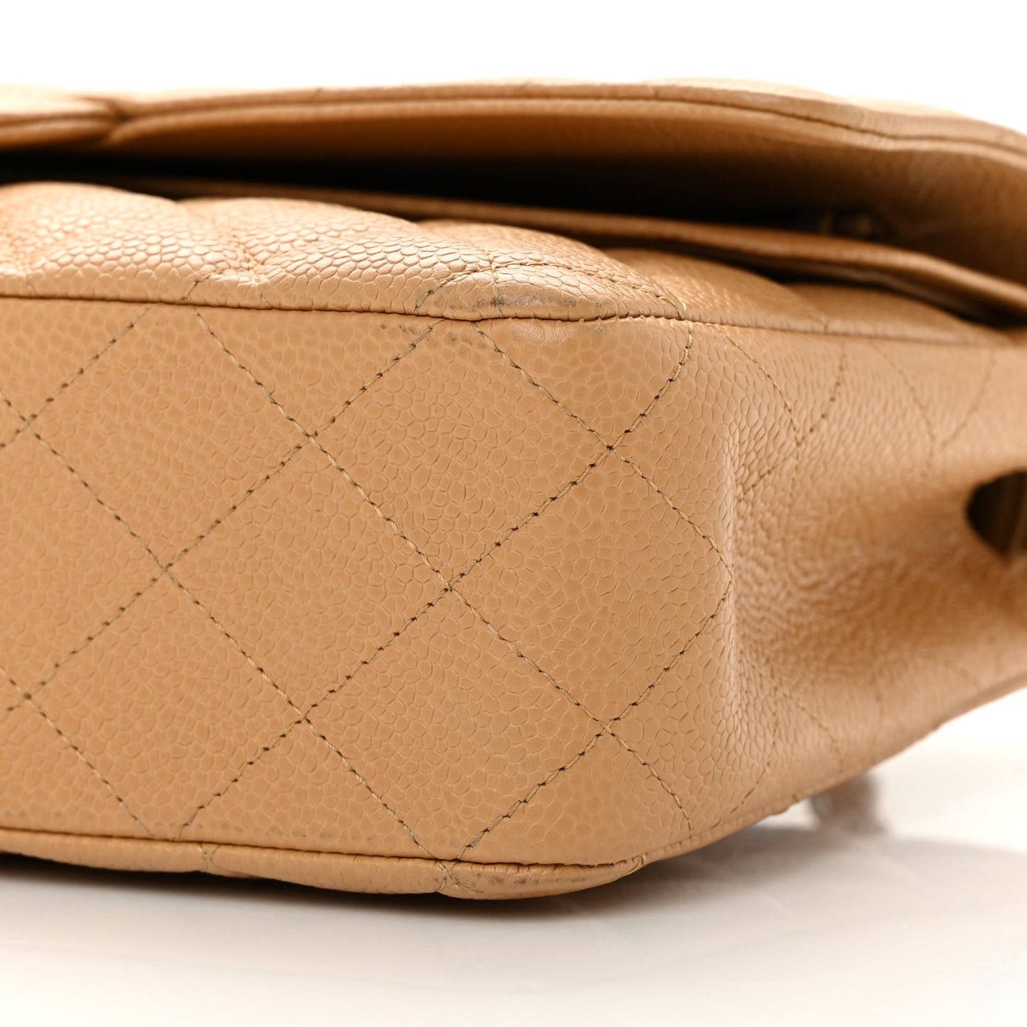 Caviar Quilted Medium Double Flap Beige