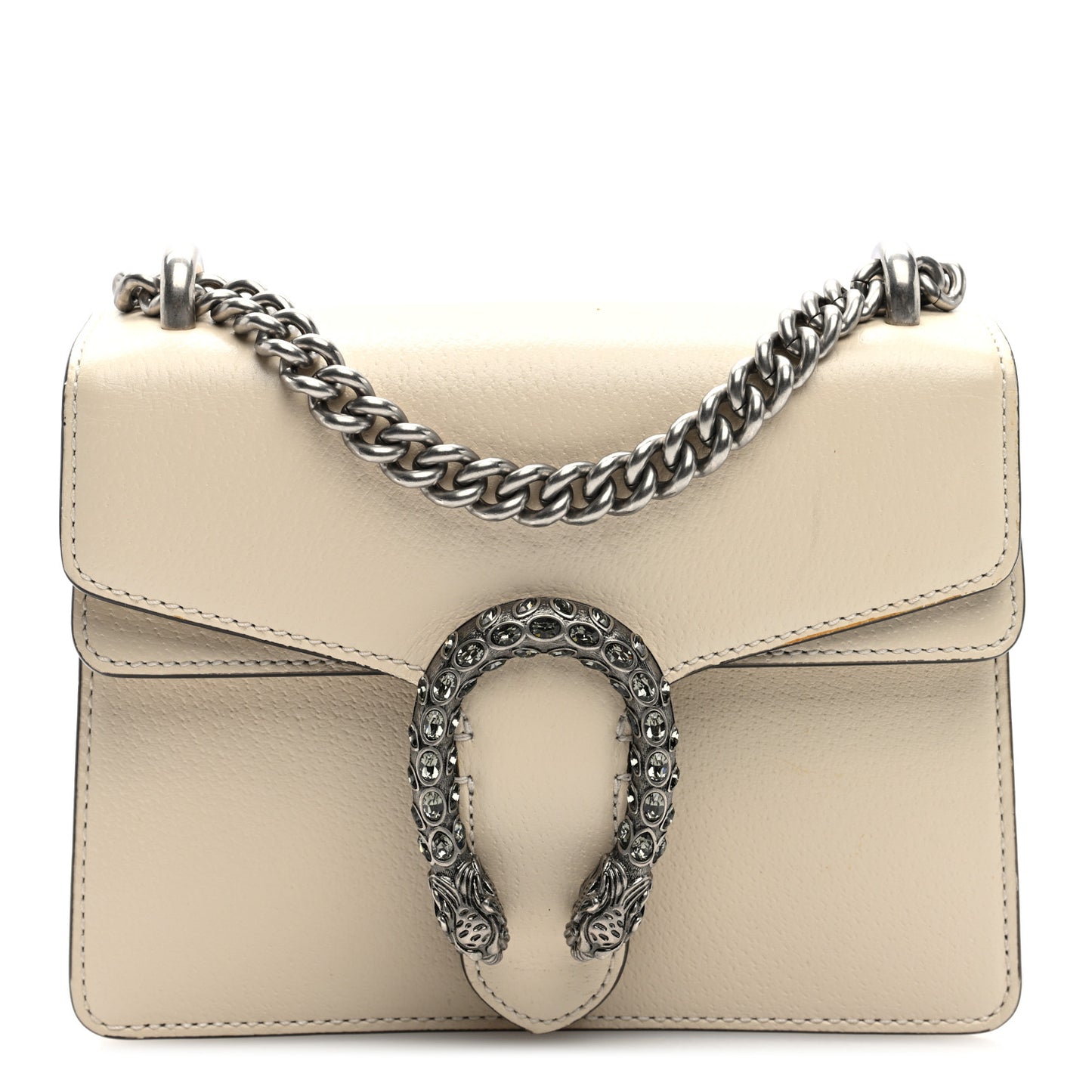 Textured Calfskin Crystal Mini Dionysus Shoulder Bag Mystic White