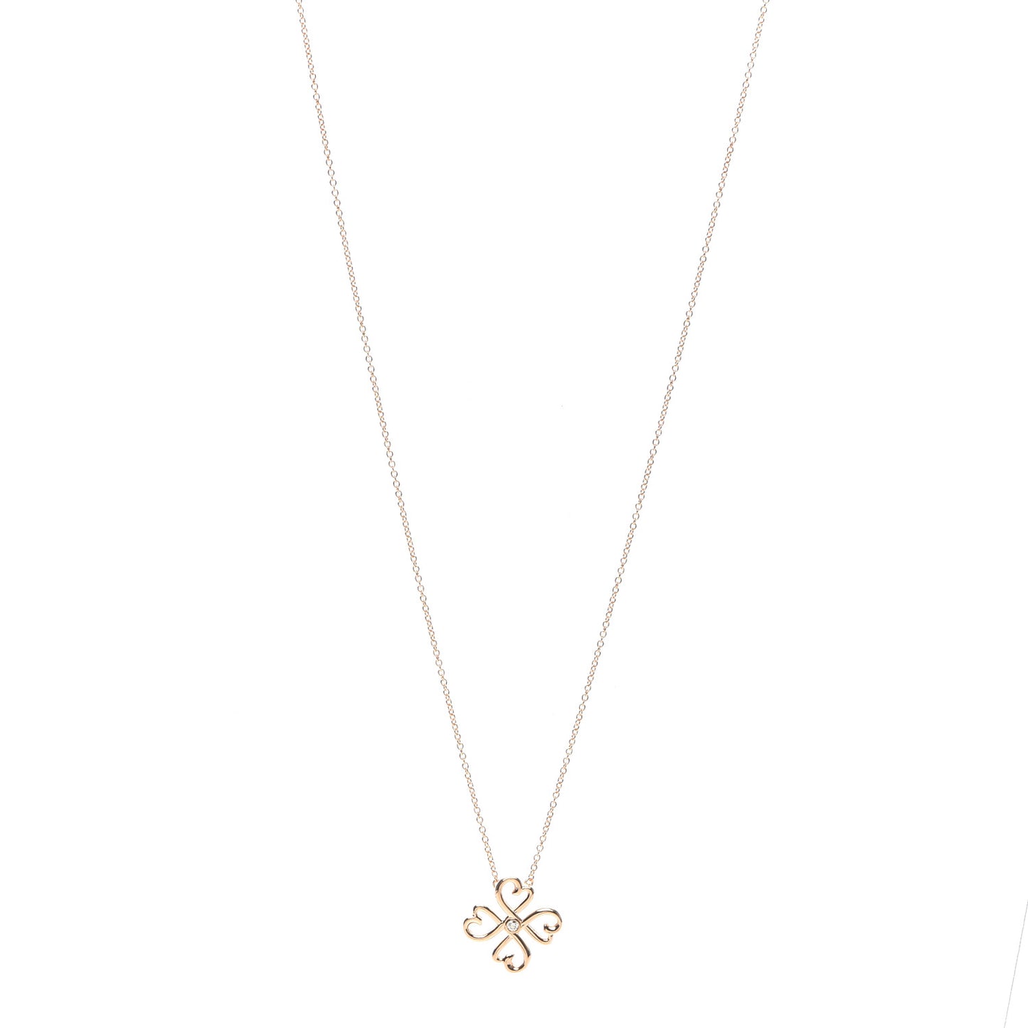 18K Rose Gold Diamond Loving Heart Clover Pendant Necklace