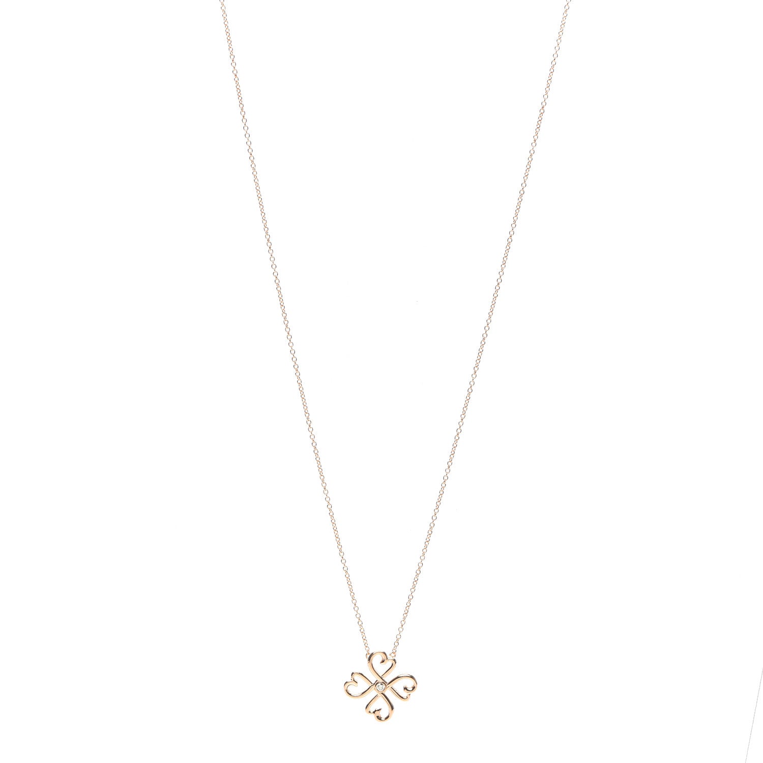 Tiffany 18K Rose Gold Diamond Loving Heart Clover Pendant Necklace 1 of 5
