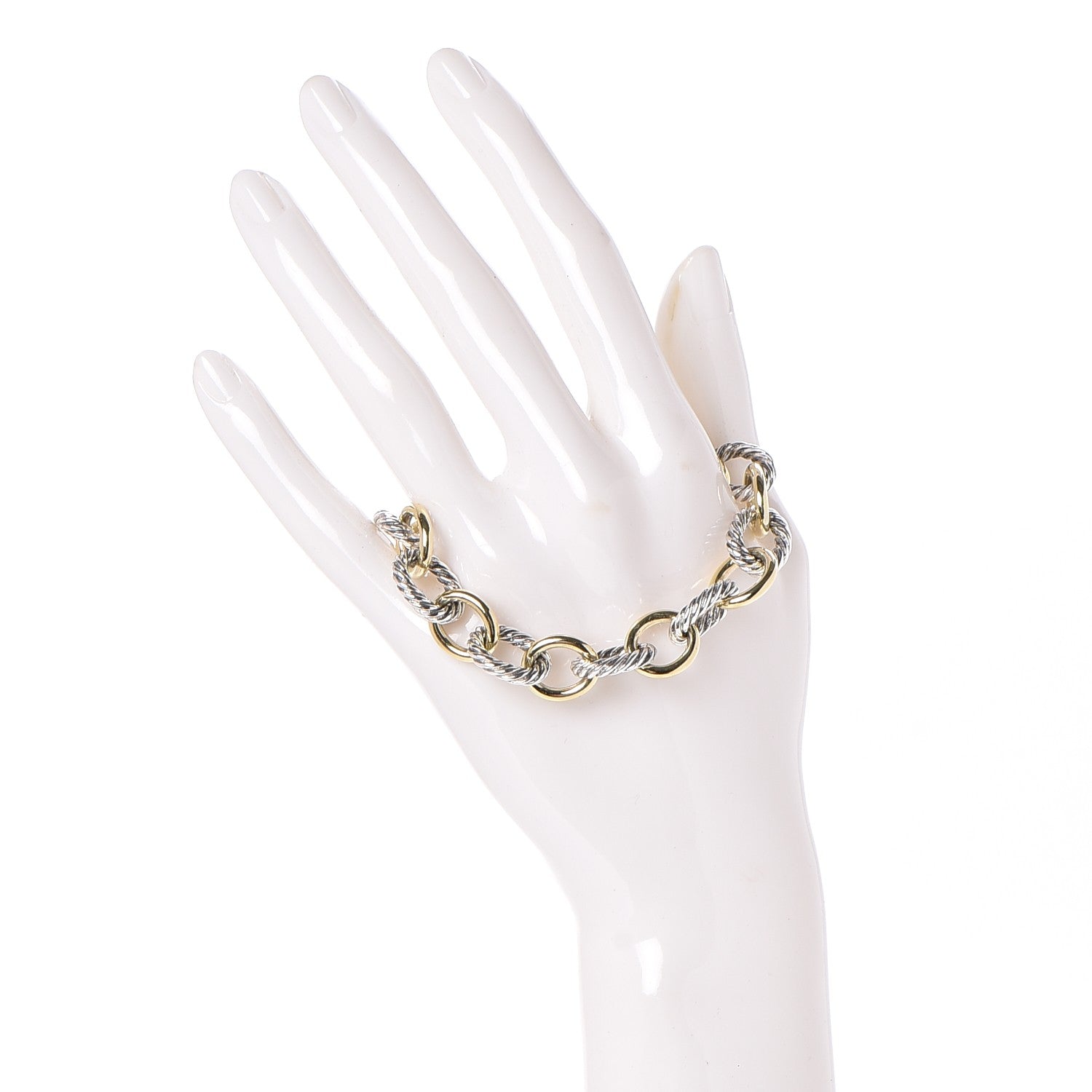 David Yurman Sterling Silver 18K Yellow Gold 12mm Large Oval Link Bracelet 2 of 6