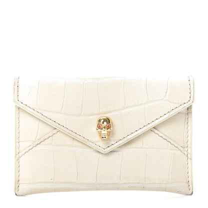 Alexander McQueen Calfskin Crocodile Embossed Skull Envelope Card Holder Cream 1 of 8