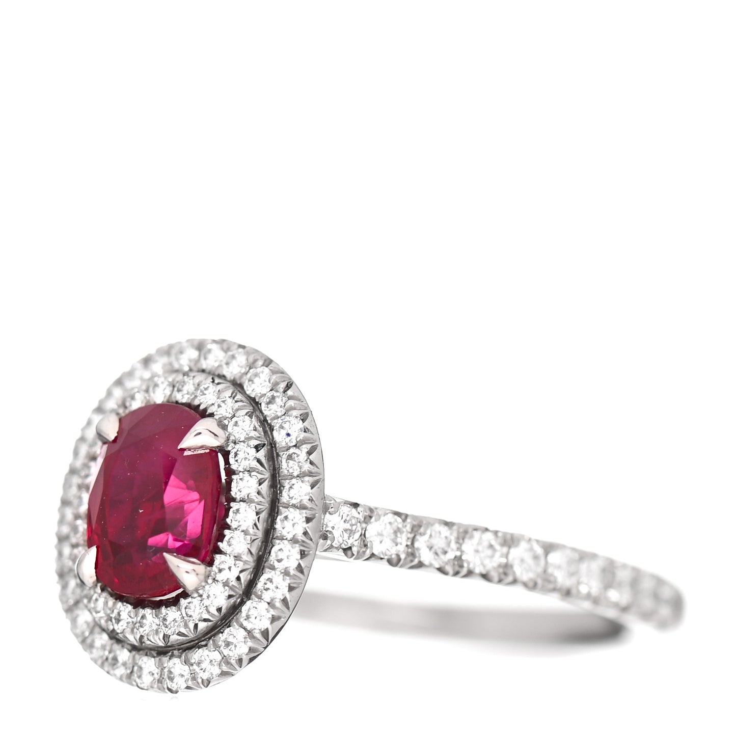 Platinum Diamond Ruby Soleste Oval Double Halo Ring 53 6.5